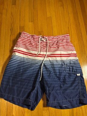 Sonoma Red White Blue Swim Trunks Small Striped Shorts